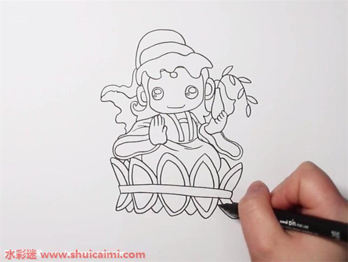 西游记观音菩萨怎么画 西游记观音菩萨简笔画彩色