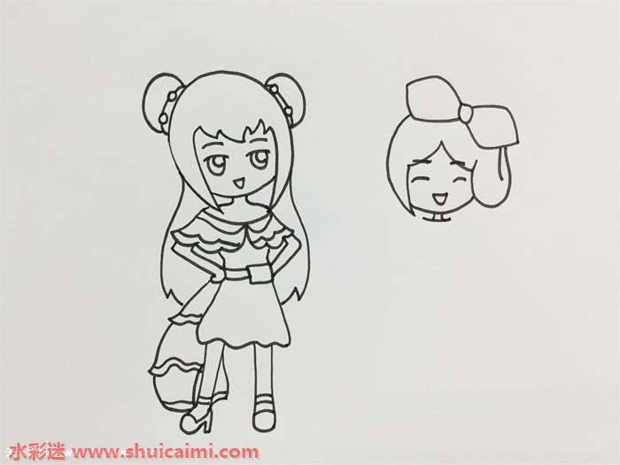 甜美可爱的齐哪和菲灵简笔画图片教程
