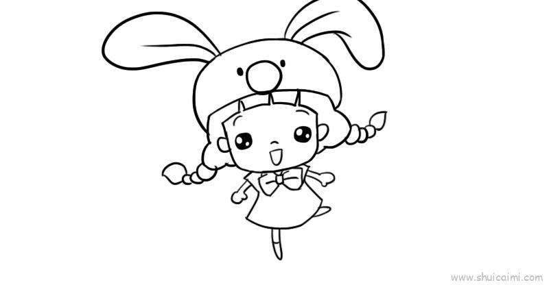 带兔子头套儿童画怎么画 带兔子头套简笔画图片