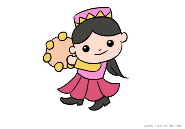 维吾尔族人物服饰儿童画怎么画 维吾尔族人物服饰简笔画图片大全