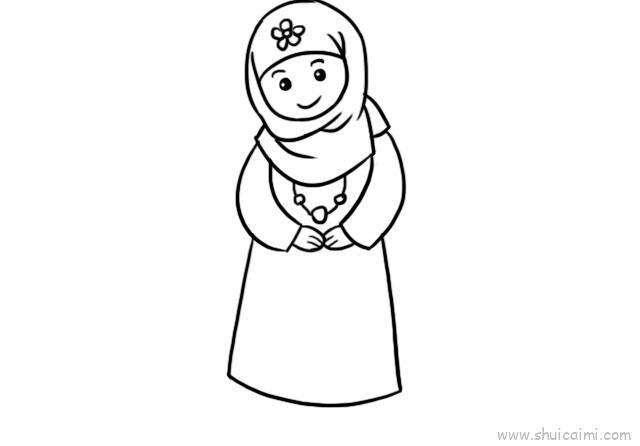 回族服饰小女孩儿童画怎么画 回族服饰小女孩简笔画图片大全