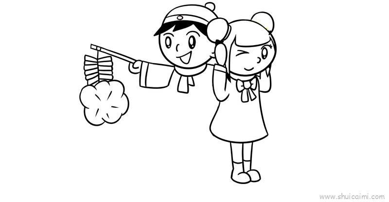 放鞭炮儿童画怎么画 放鞭炮简笔画图片