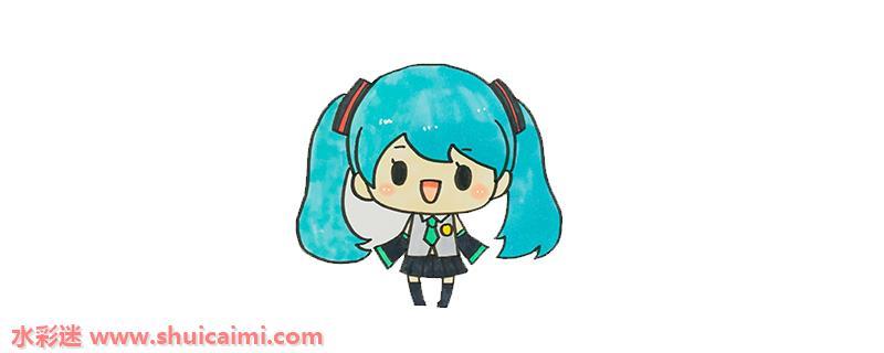 卡通动漫初音全身简笔画详细教程