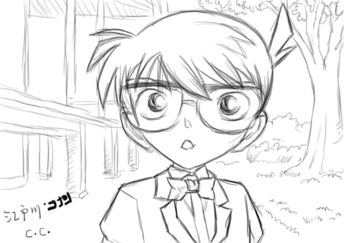 柯南简笔画 手绘柯南头像简笔画