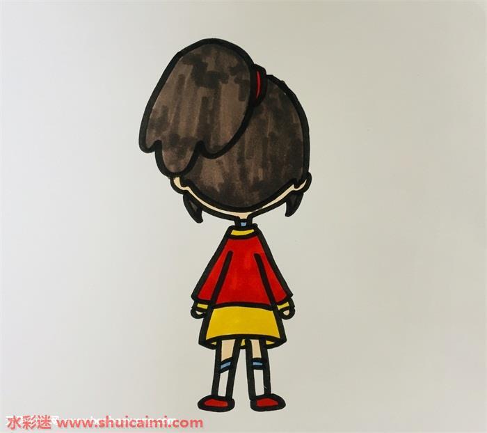 女生扎马尾背影怎么画 女生扎马尾背影简笔画图片大全带颜色