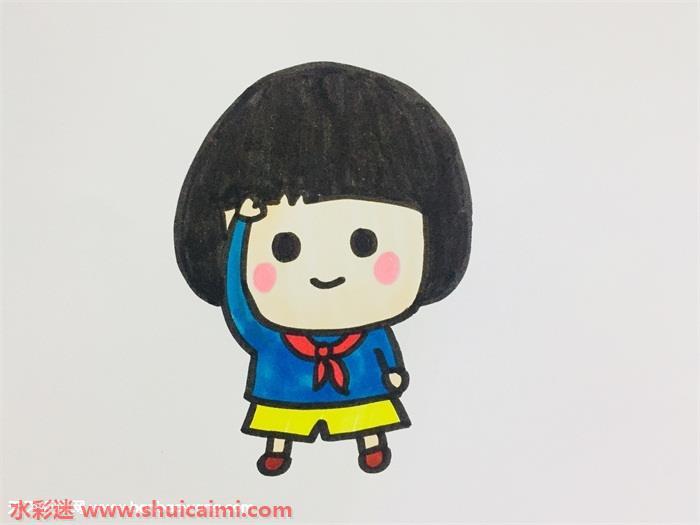 小学生敬礼怎么画 小学生敬礼简笔画图片大全带颜色