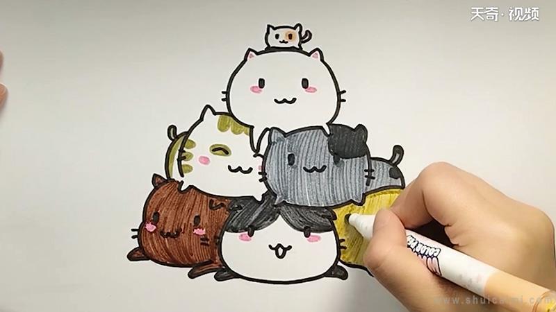 一群猫咪简笔画怎么画 一群猫咪简笔画图片