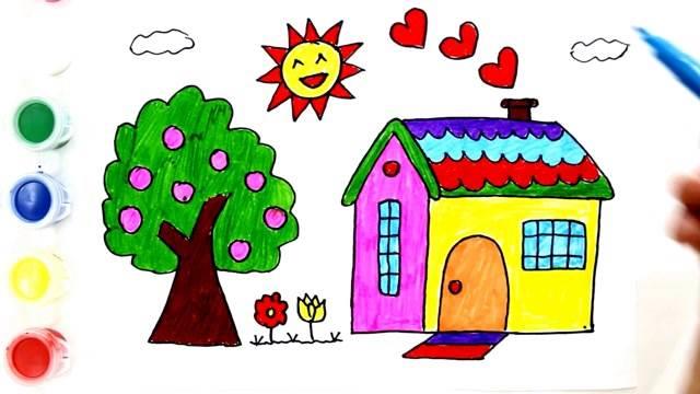 房子简笔画图片带颜色 农村房子简笔画图片带颜色