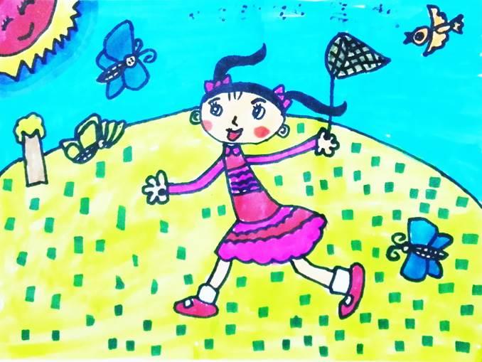 扑蝴蝶简笔画大全风景 扑蝴蝶图画