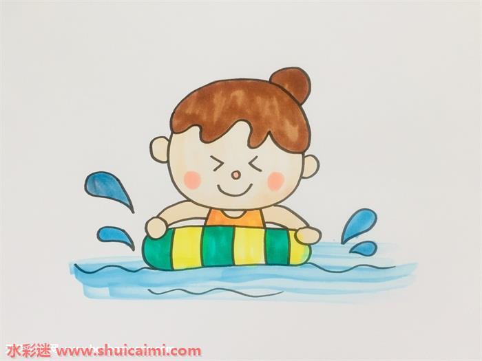 小孩游泳怎么画 小孩游泳简笔画图片大全带颜色
