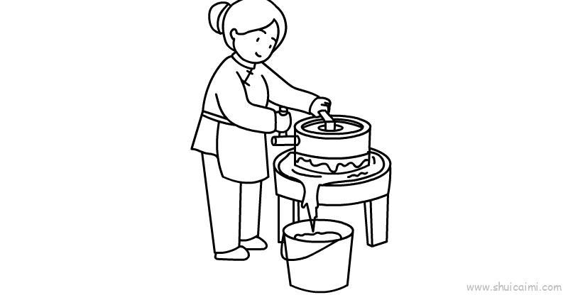 老奶奶推磨儿童画怎么画 老奶奶推磨简笔画画法