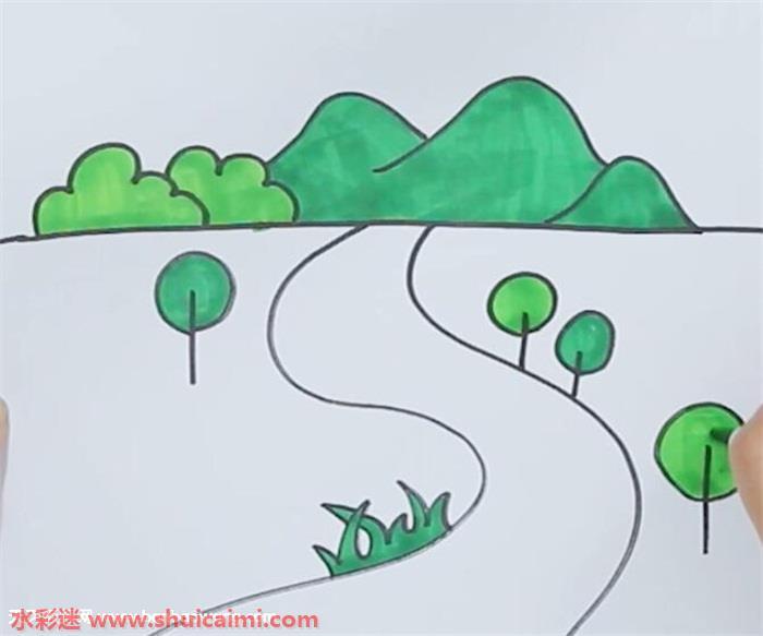 小河怎么画 小河简笔画步骤
