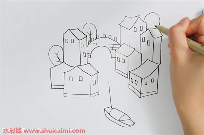 江南水乡风景怎么画 江南水乡风景简笔画漂亮卡通