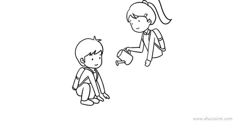 植树节小树苗浇水儿童画怎么画 植树节小树苗浇水简笔画简单