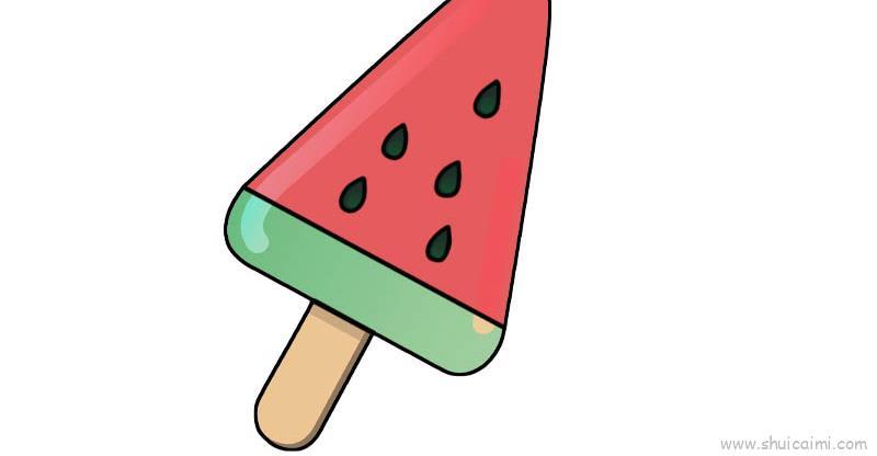 西瓜冰棍儿童画怎么画 西瓜冰棍简笔画顺序