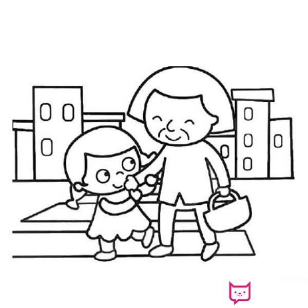 扶老奶奶过马路简笔画 小女孩扶老奶奶过马路简笔画