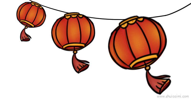 新年一串灯笼儿童画怎么画 新年一串灯笼简笔画图片大全