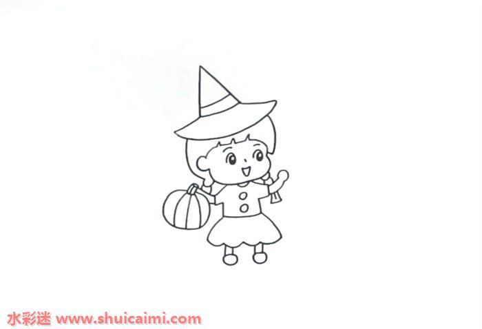万圣节小魔女怎么画 万圣节小魔女简笔画步骤图