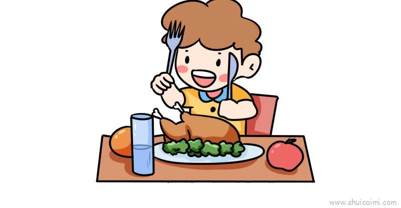 儿童节吃大餐儿童画怎么画 儿童节吃大餐简笔画简单