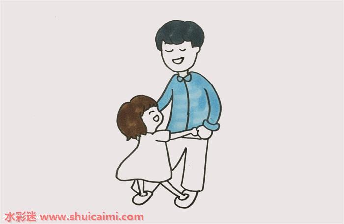 爸爸牵着女儿怎么画 爸爸牵着女儿简笔画简单又漂亮彩色