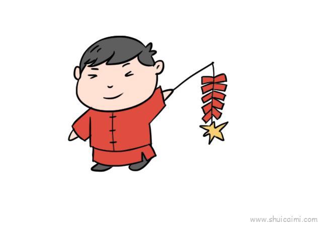 放鞭炮儿童画怎么画 放鞭炮简笔画顺序