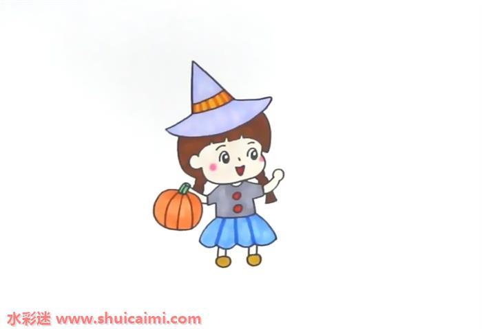 万圣节小魔女怎么画 万圣节小魔女简笔画步骤图