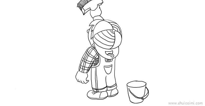 粉刷匠儿童画怎么画 粉刷匠简笔画画法