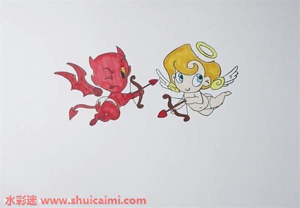 小天使和小恶魔怎么画 小天使和小恶魔简笔画图片彩色