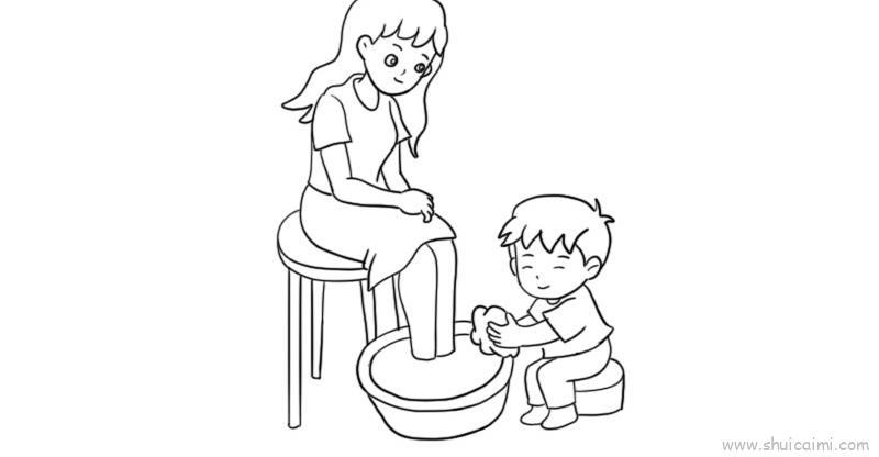 给母亲洗脚儿童画怎么画 给母亲洗脚简笔画图片大全