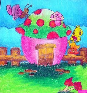 蘑菇房子简笔画图片带颜色 蘑菇房子简笔画图片带颜色有创意的