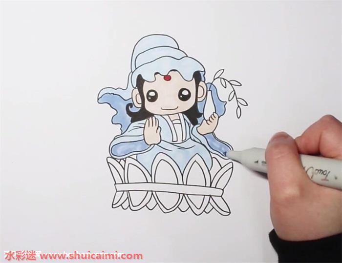 西游记观音菩萨怎么画 西游记观音菩萨简笔画彩色