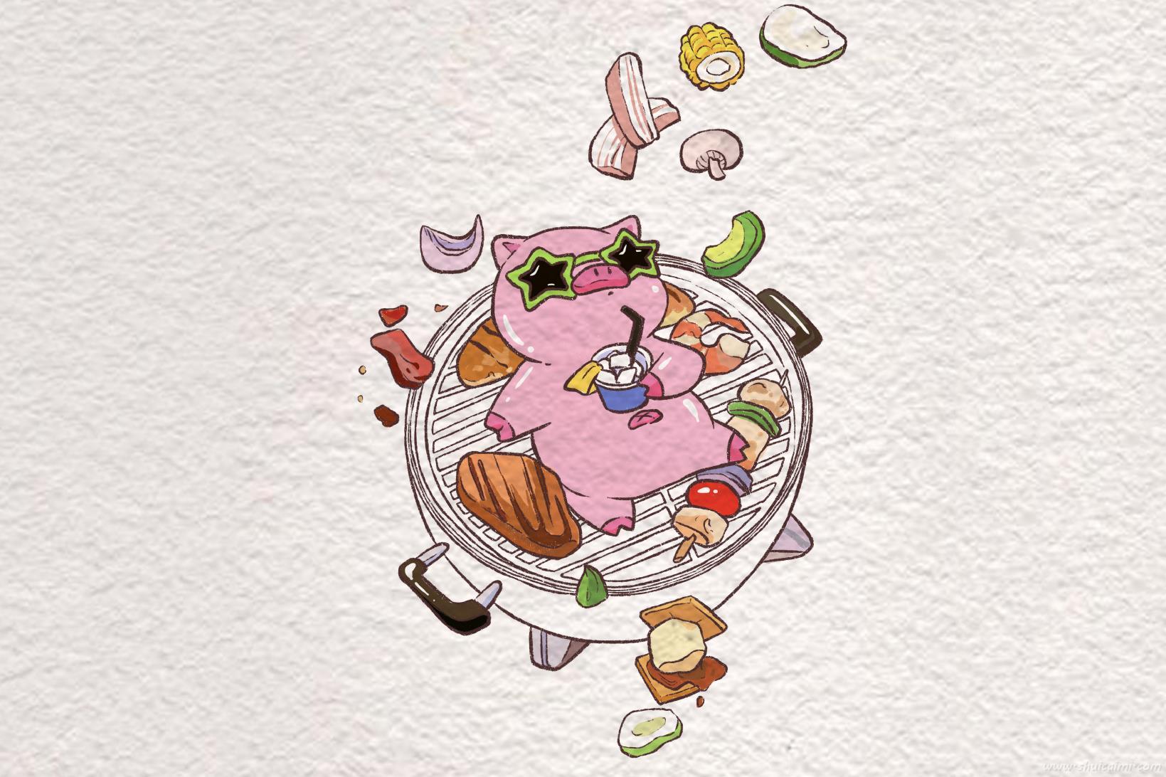 创意烧烤小猪怎么画 创意烧烤小猪简笔画彩色