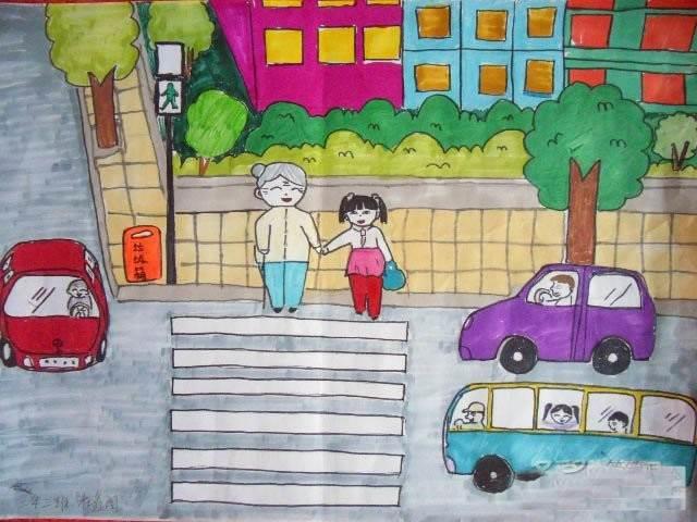 过马路简笔画图片大全 过马路简笔画图片大全彩色