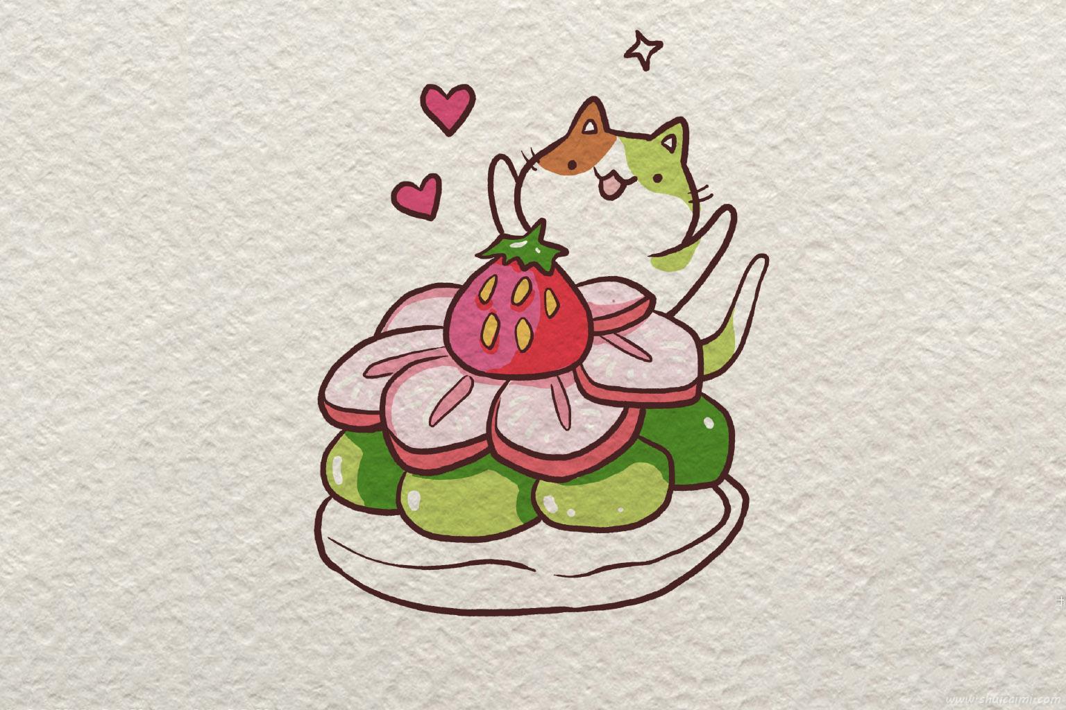 吃蛋糕开心小猫怎么画 吃蛋糕开心小猫简笔画画法