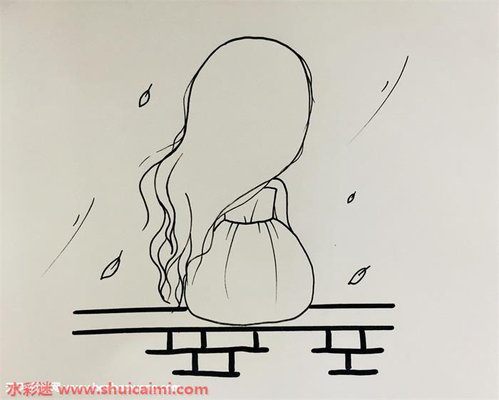 伤感女孩背影简笔画怎么画简单彩色