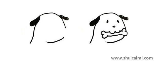 叼着骨头的狗儿童简笔画