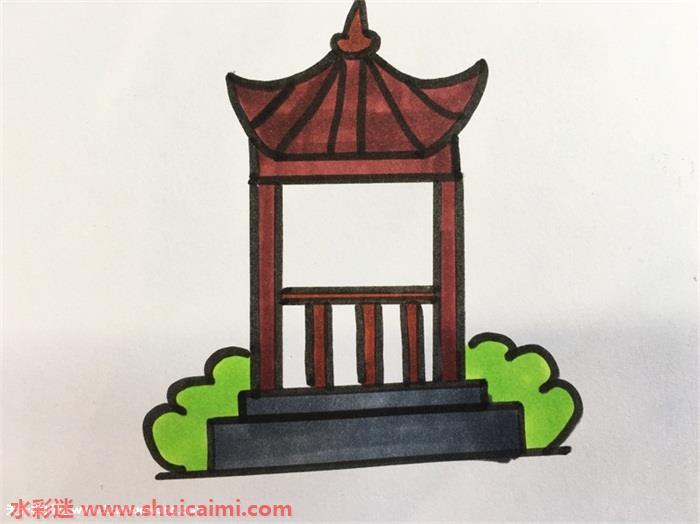 凉亭怎么画 凉亭简笔画简单彩色