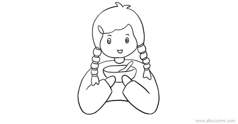 女孩吃汤圆儿童画怎么画 女孩吃汤圆简笔画画法