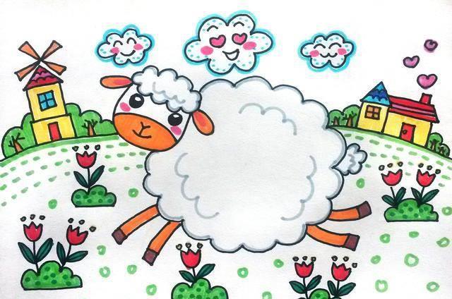 小绵羊简笔画 小绵羊简笔画彩色可爱