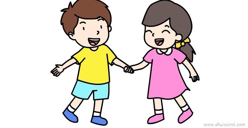 两个小朋友手牵手儿童画怎么画 两个小朋友手牵手简笔画顺序