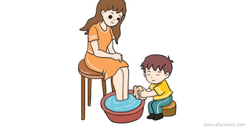 给母亲洗脚儿童画怎么画 给母亲洗脚简笔画图片大全