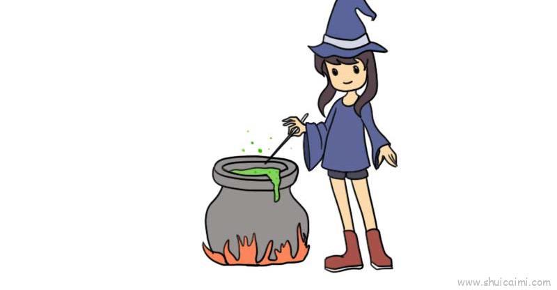 女巫炼药儿童画怎么画 女巫炼药简笔画好看