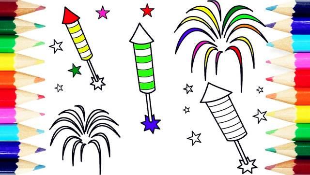 除夕夜放烟花简笔画图片 除夕夜放烟花简笔画图片彩色