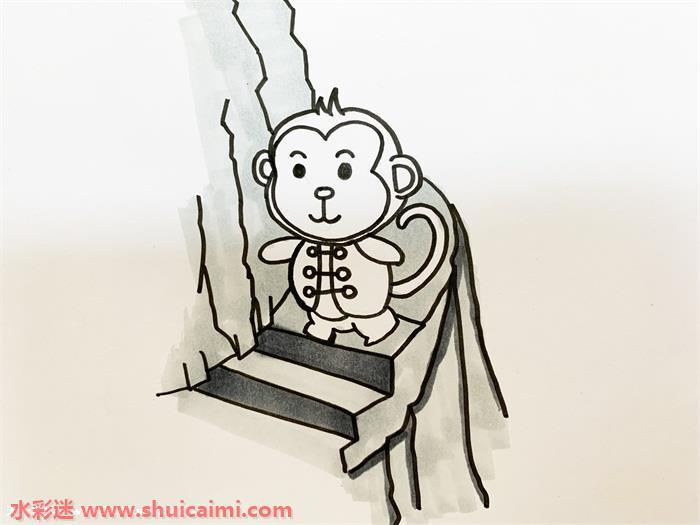 小猴子下山简笔画怎么画图片彩色