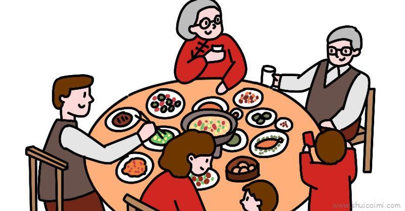 团团圆圆年夜饭儿童画怎么画 团团圆圆年夜饭简笔画简单