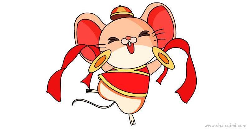 鼠年喜庆风格简笔画画法教学