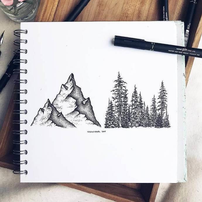 山水风景图片简笔画 绘画山水风景图片简笔画