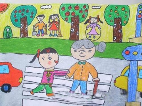 扶老奶奶过马路简笔画 小女孩扶老奶奶过马路简笔画
