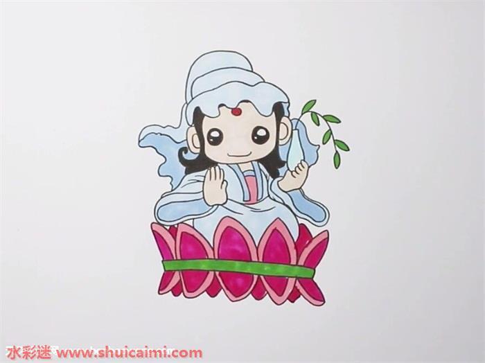 西游记观音菩萨怎么画 西游记观音菩萨简笔画彩色