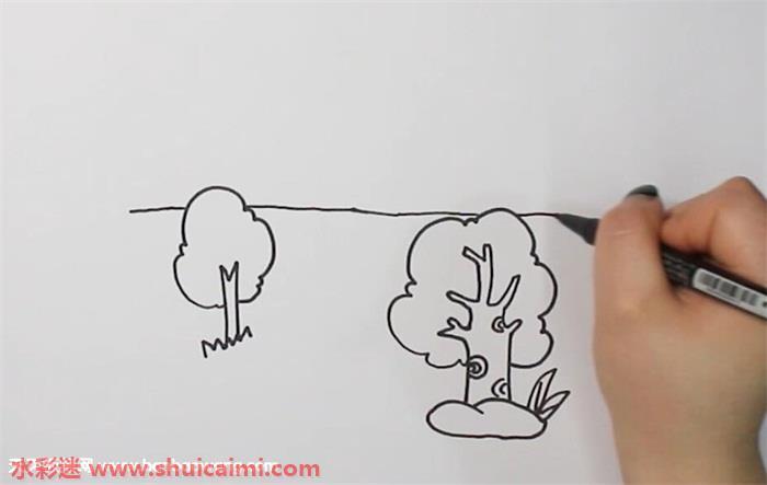 森林小溪怎么画 森林小溪简笔画漂亮卡通